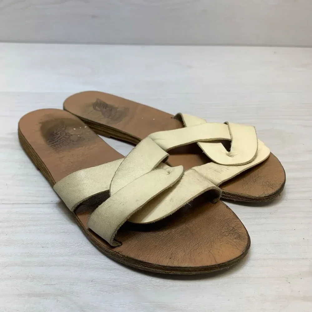 Ancient Greek Sandals‎ Womens Apteros White Size 40 US 10 Flat Slides